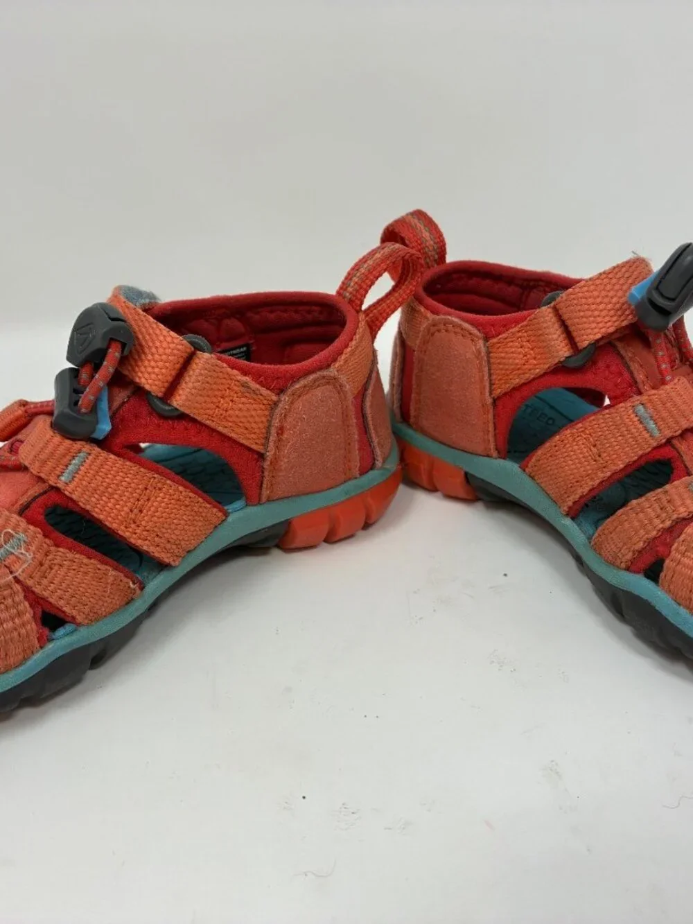 KEEN Kids Sandals Size 8 Orange Teal Closed Toe Water Hiking Sport Shoes